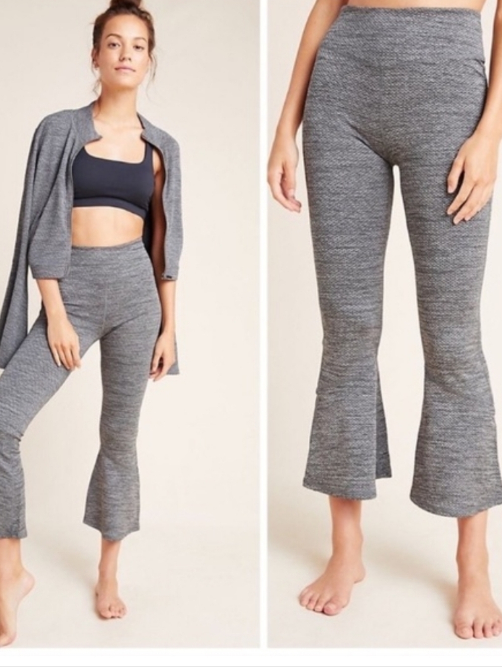 Free People High-Waist Gray Knit Flare Leggings